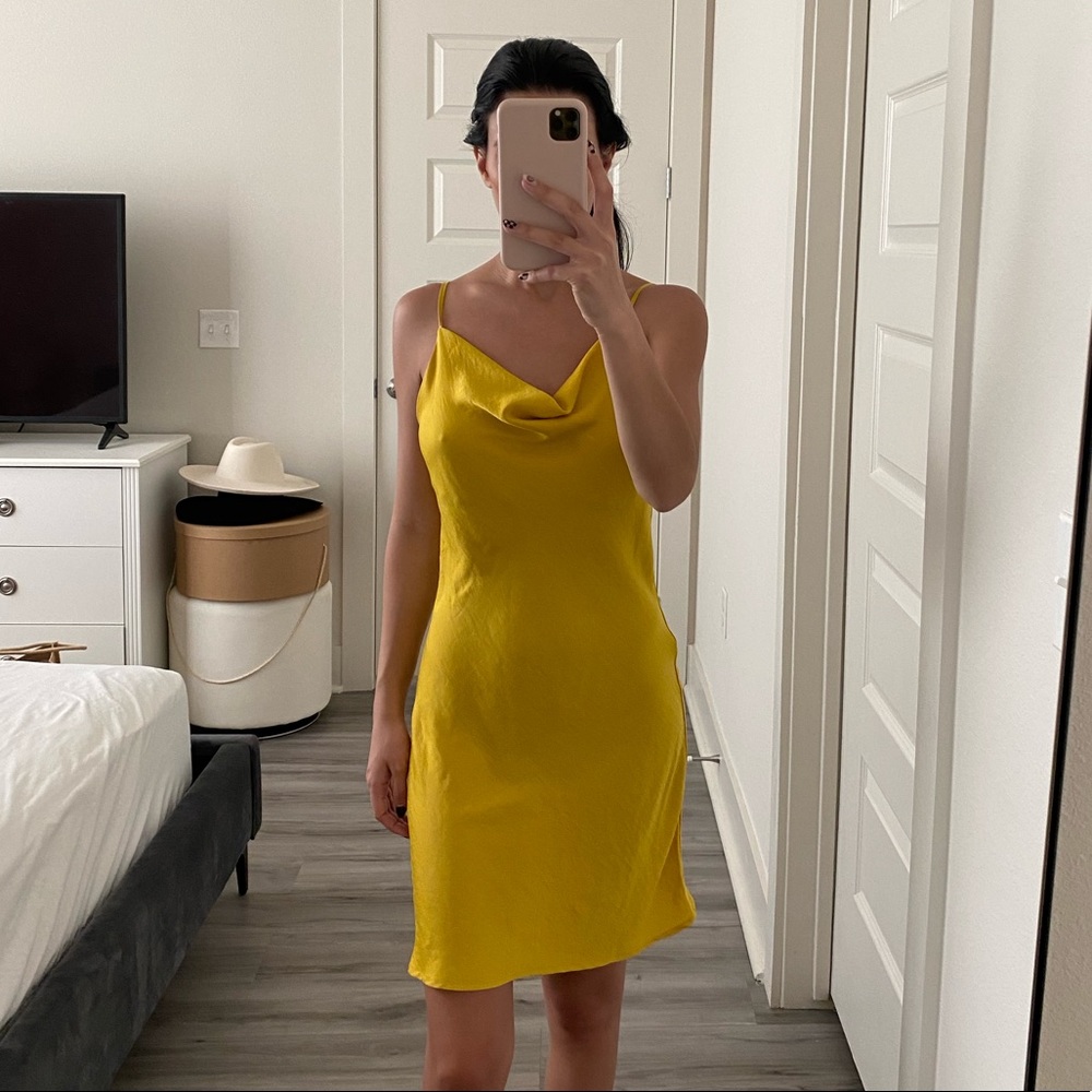 Yellow Crinkled Satin Dress